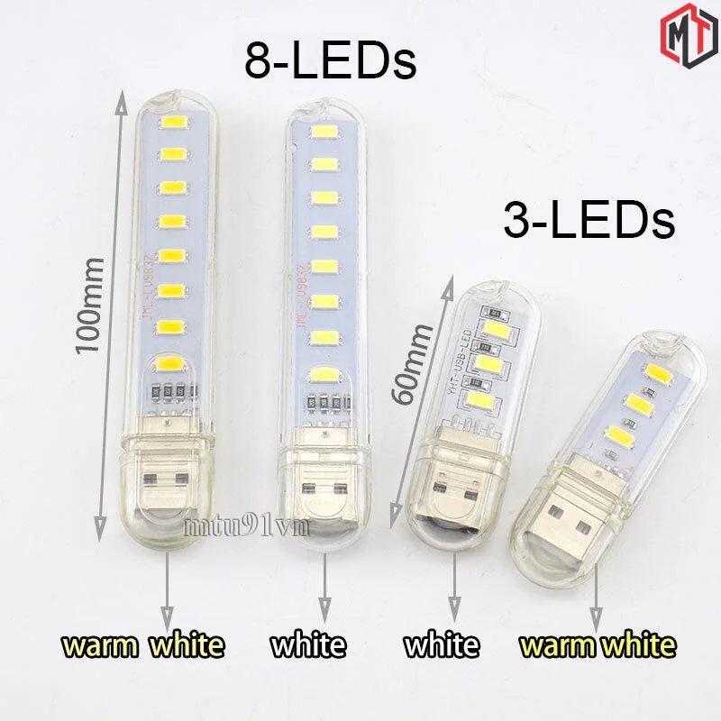Đèn Led USB 3 | 8 | 24 bóng trong suốt ánh sáng Trắng | Vàng ấm