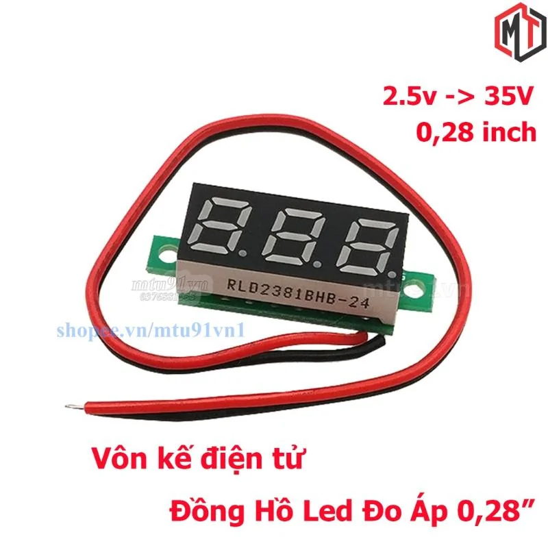 Vôn kế - Đồng Hồ Led Đo Áp - Volt DC 2 Dây 0.28 inch 3~30V - Có biến trở chỉnh sai số