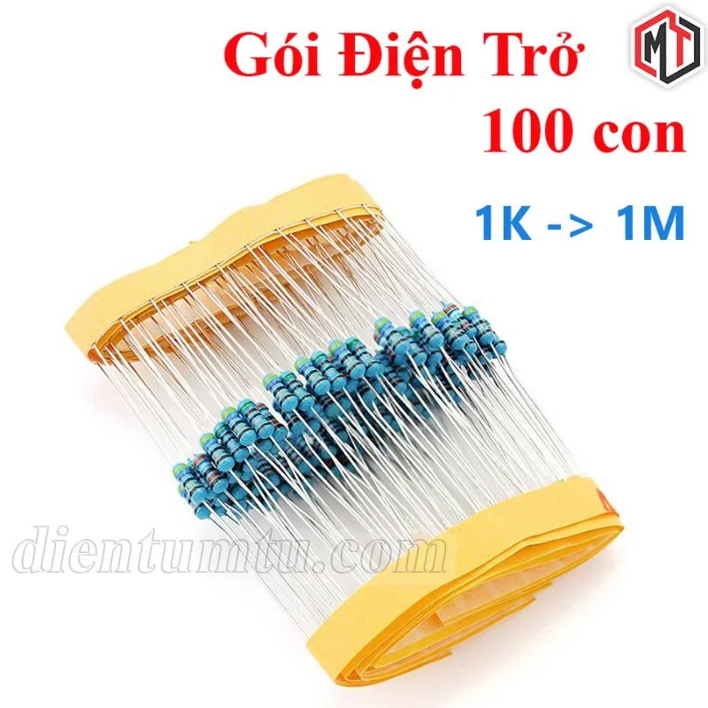 Điện trở 1/4W 1K 1.5K 2.2K 3.3K 4.7K 10K 15K 18K 22K 27K 33K 47K 100K 220K 270K 330K 470K 560K 680K 10M 1% (100 con)