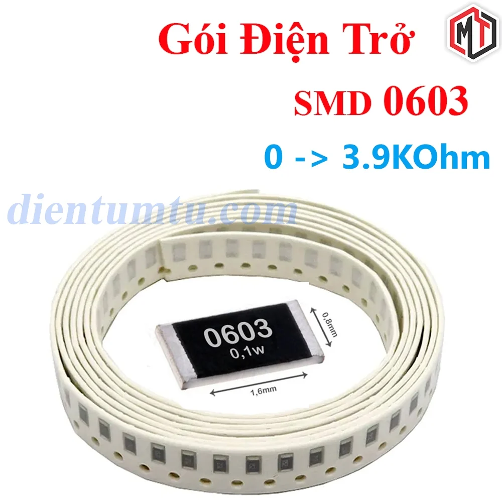 (Dây 50 con) - Điện Trở Dán SMD 0603 1% - Nhiều giá trị từ 0ohm đến 3.9Kohm