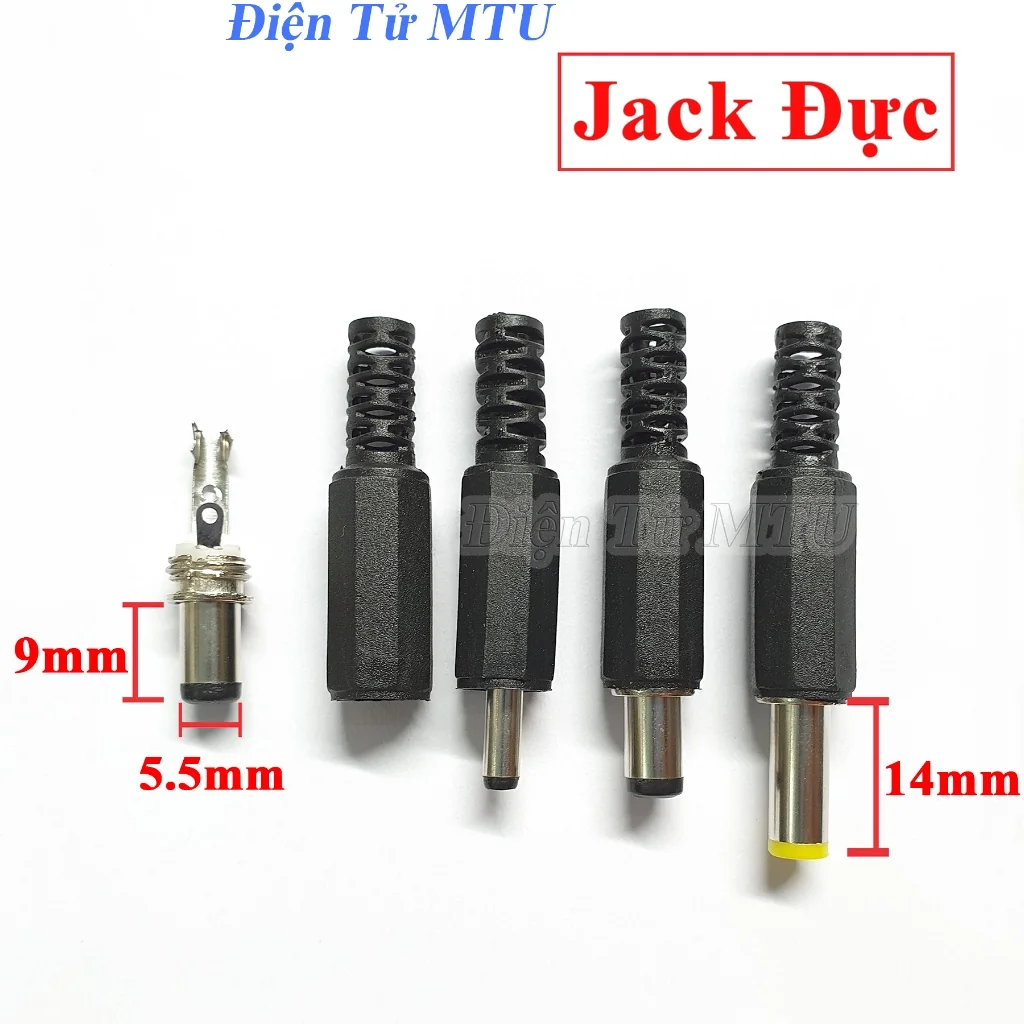 Jack DC 5.5x2.1 5.5x2.5 Đực 9mm/14mm đuôi chụp bằng nhựa, kim loại